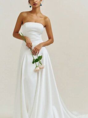 Reformation Elena Satin White Strapless Wedding Dress